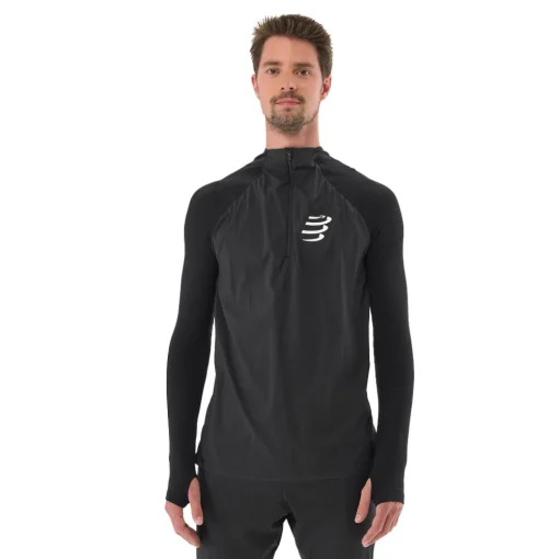 Hombre Compressport Hurricane Windproof sin costuras camiseta manga larga media cremallera - AW24