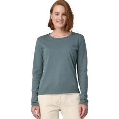 Mujer Patagonia camiseta de manga larga de algodón regenerador certificado para mujer
